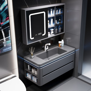 Light luxury hotel style rock integrated basin multifunctional intelligent <b>mirror</b> cabinet bathroom cabinet - Product Image 3