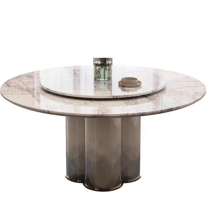 Mesa redonda de luxo doméstica com mesa giratória, mesa de ameixa perfumada em mármore natural, com sentido avançado de luz