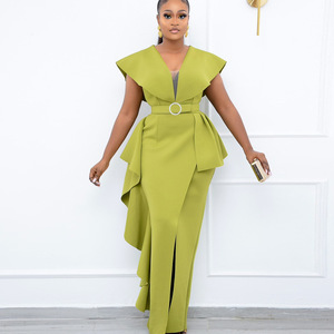 Élégante <span class=keywords><strong>Robe</strong></span> <span class=keywords><strong>Longue</strong></span> Violette à Col V, Volants Asymétriques et Fente, Sexy, <span class=keywords><strong>Taille</strong></span> S-XXXL <span class=keywords><strong>Grande</strong></span> <span class=keywords><strong>Taille</strong></span>, Multi-couches, Boucle en Perles Rondes, pour Soirée Femme - Product Image 3