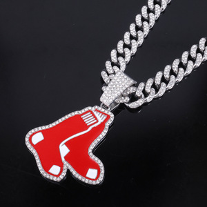 Collier pendentif équipe MLB <span class=keywords><strong>Boston</strong></span> Red Sox, breloque logo Red Sox en émail glacé, chaîne cubaine plaquée or, pour fan de baseball hip-hop - Product Image 2