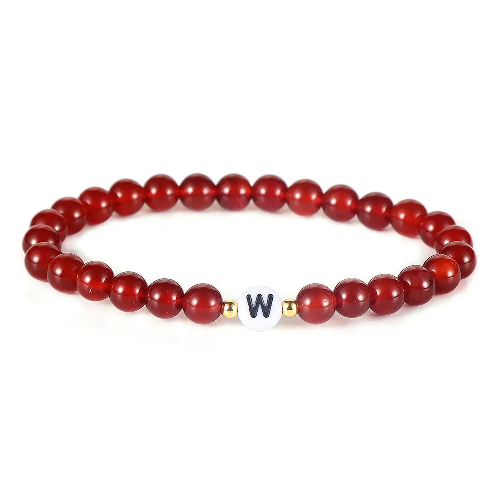 Nabest Gelang Batu Alam Lava Batu Merah Onyx Batu Permata Pasangan Gelang 3Mm 18K Berlapis Emas 6Mm Manik-manik Plastik Huruf Kustom