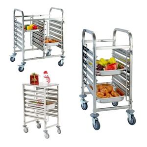 Chariot de casseroles GN <span class=keywords><strong>Gastronorm</strong></span> en acier inoxydable à deux rangées pour plateaux de cuisson pour hôtels restaurants équipement de boulangerie Construction durable - Product Image 4