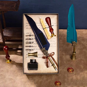 Ensemble cadeau de <span class=keywords><strong>calligraphie</strong></span> gothique de luxe, 5 plumes métalliques, <span class=keywords><strong>plume</strong></span> à plumeau en <span class=keywords><strong>plume</strong></span> de hibou, stylo à encre, sceau à cire, <span class=keywords><strong>porte</strong></span>-stylo pour l'écriture - Product Image 2