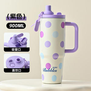 Nuevo Vaso Térmico de Doble Pared con Diseño de Dibujos Animados, Gran Capacidad, Ligero, Portátil para Exteriores, Aislado al Vacío, con Tapa y Pajita - Product Image 5