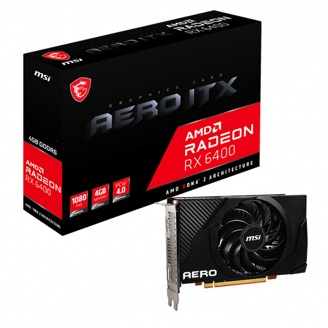 Used MSI AMD Radeon RX 6400 AERO ITX 4G Graphics Card with 4GB GDDR6 64-bit Memory AMD CPU Support 1080P Gaming and OverClock