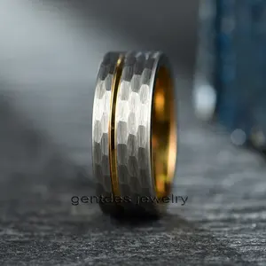 Gentdes Jewelry 8MM Gold Silver Plated Hammered Tungsten Band Inlay Guitar String Tungsten Carbide Wedding Ring For Men