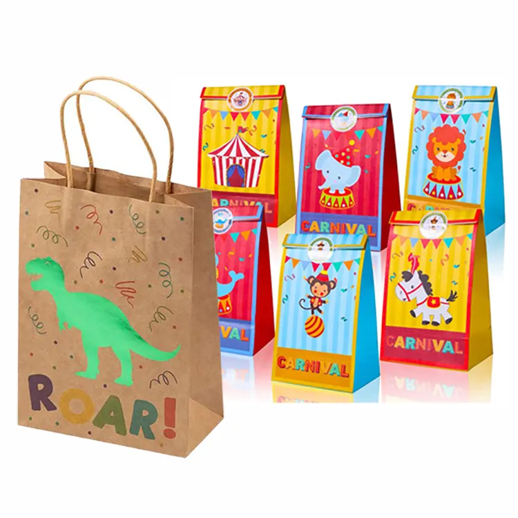 Custom Printed Wholesale Small Goodie Kids kawaii gift bags Kraft Paper Goody Bags For Birthday Parties Favor Party