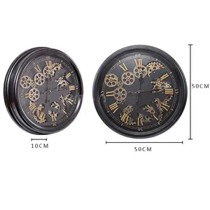 New Arrival 20 Inch European Antique Industrial Design Rolling Gear Wall Clock