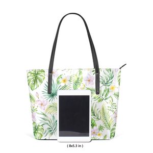 Floral <b>Leaf</b> Print Tote Bag Large Capacity Shoulder Handbag Zipper Closure Daily Carry Shopping Bag - Product Image 3