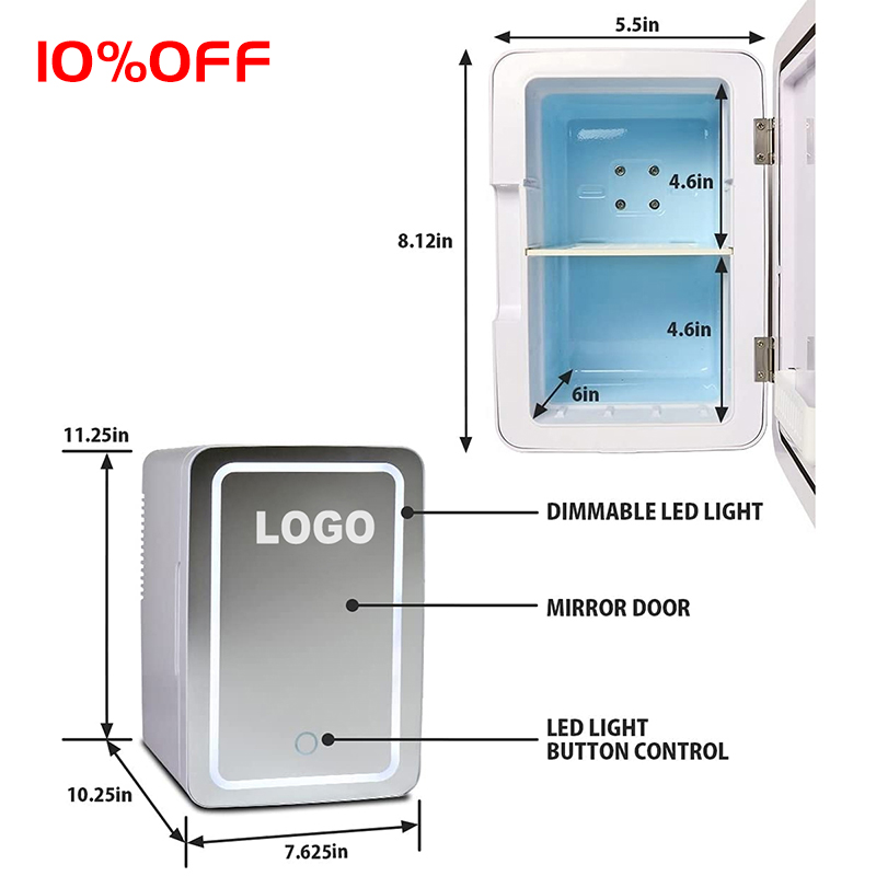 Портативный мини-холодильник для автомобиля, 8 л/4 л/12 л, 12 В, холодильник для спальни, косметический уход за кожей, зеркало для макияжа, холодильник со светодиодной подсветкой