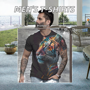 Factory Wholesale Men's Casual Printed T-Shirts Polyester O-Neck Short Sleeve Digital Printing Blank <strong>Tiger</strong> <strong>Tshirt</strong> - Product Image 5