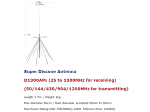 Antenne de station de base répétitrice Discone à balayage large bande 1,3M 25-1300MHz 25-3000MHz D130 D3000N - Product Image 5