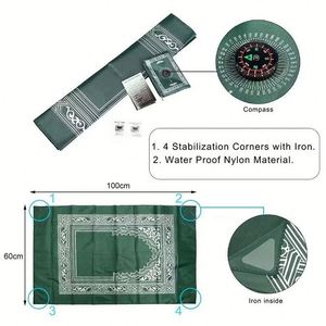 Tapis de prière portable de poche avec logo personnalisé, boussole, tapis de prière islamique musulman pliable, imperméable, cadeaux de l'Aïd - Product Image 2