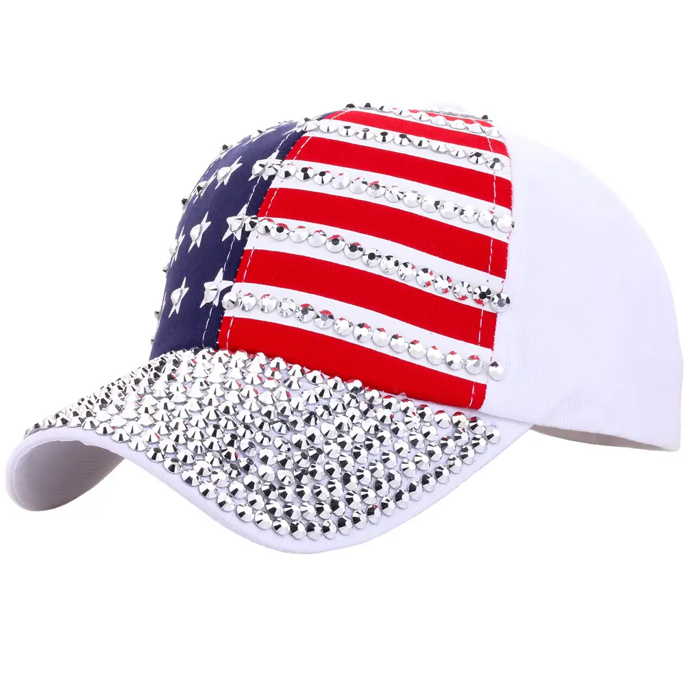 새로운 스타일 사용자 정의 조정 가능한 미국 국기 블링 라인 석 캠페인 야구 모자 다이아몬드 미국 남여 공용 스포츠 스냅 백 모자