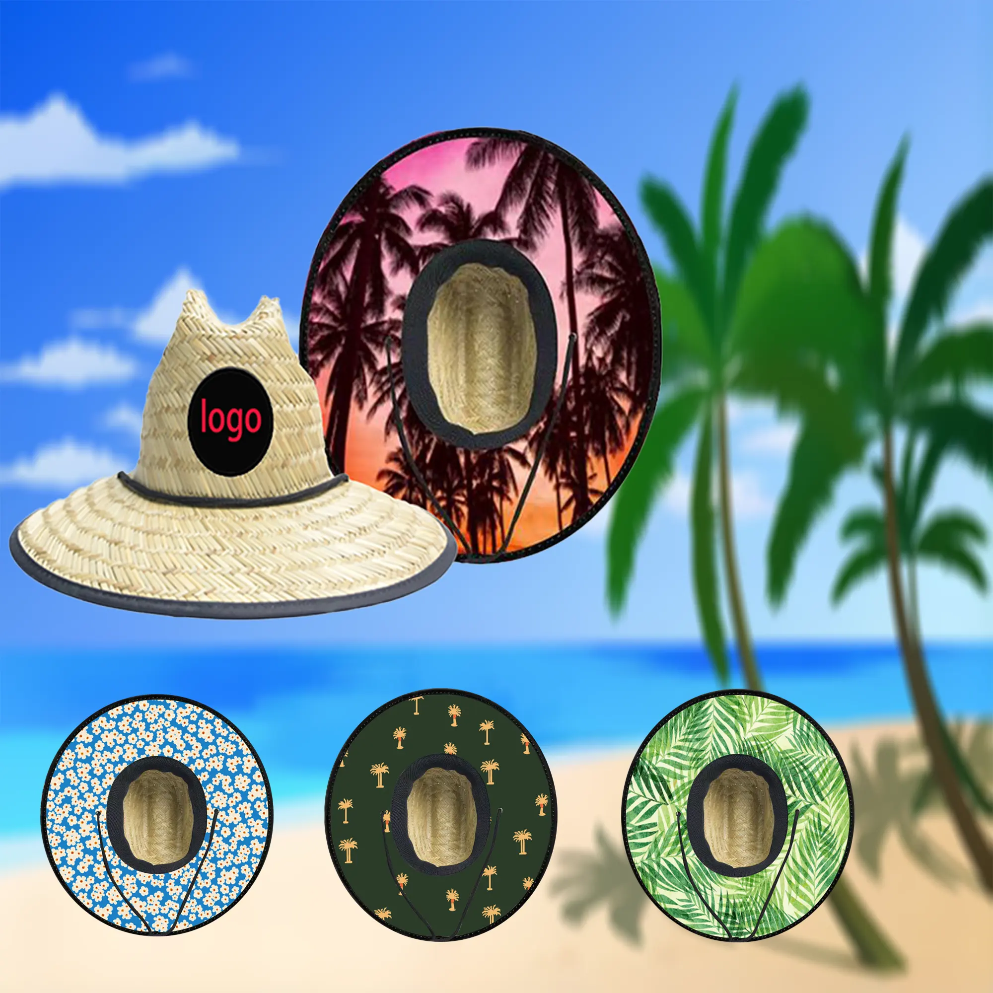 Custom Sombreros De Paja Outdoor Men Womens Summer Beach Sun Straw Hat Jazz Panama Straw Hat Lifeguard Hat