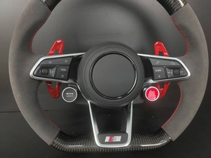 หนังคาร์บอนไฟเบอร์แท้สำหรับพวงมาลัย พร้อมแป้นเปลี่ยนเกียร์สีแดงและปุ่มสตาร์ท สำหรับ <span class=keywords><strong>Audi</strong></span> <span class=keywords><strong>A3</strong></span>/A4/A5/A6/Q3/Q5/Q7/S/<span class=keywords><strong>RS</strong></span> <span class=keywords><strong>Line</strong></span> - Product Image 4