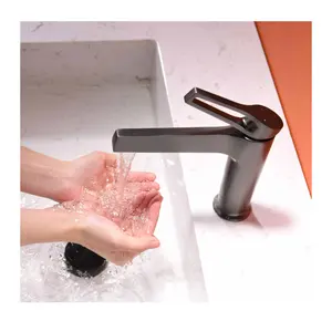 Zarif Modern sıhhi tesisat sıcak ve soğuk tek delik pirinç banyo siyah ve krom lavabo lavabo musluğu