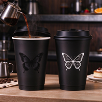 Gobelets en papier à double paroi noirs personnalisés avec couvercles, 12 oz, 14 oz, 16 oz, pour café chaud, thé, latte, thé au lait, boissons à emporter
