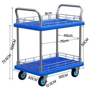 Chariot utilitaire avec camion à plate-forme à deux étages avec clôture Chariot de service à plate-forme à 2 niveaux pour entrepôt à domicile Hôpital scolaire - Product Image 2