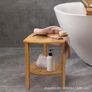 Tabouret de rangement en bambou Shunshun à deux niveaux, couleur grain de bois, étagère de salle de bain - Product Image 4
