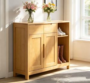 Modern Solid Wood <b>Shoe</b> Rack With 2 Shelves And Cabinet Doors Scandinavian Style Entryway Storage Furniture For Home Use - Product Image 2