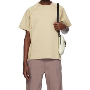 T-shirts personnalisés avec logo OEM, col rond côtelé, coupe ample, 100% coton jersey lourd, coutures inversées, contraste - Product Image 3