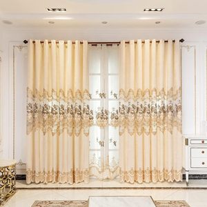 Custom Ready Made Chenille Grommet <b>Window</b> <b>Curtains</b> Bedsheets Matching Floral Embroidery 100% Polyester High Shading Built-In - Product Image 1