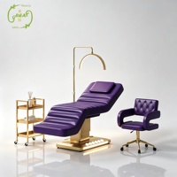 Ensemble de mobilier de salon de beauté noir et or de luxe, lit de massage électrique à 3 moteurs, lit cosmétique réglable pour les cils et le visage avec lampe