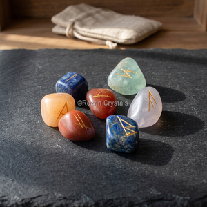 Ensemble de pierres runiques en pierres précieuses polies, forme libre, pour la guérison des chakras et du Reiki, cristaux d'art à collectionner, gravées, Gujarat - Product Image 3
