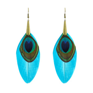 Pendientes de plumas Pendientes de mujer de joyería de plumas de pavo real retro europeo y americano - Product Image 1
