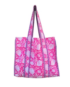 Bolso Tote Rosa Acolchado de Algodón, Bolso de Hombro Ecológico con Cierre de Cremallera, Hecho a Mano - Product Image 1