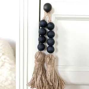 Farmhouse Rustic Beads with Country Tassels Wood Bead Garland Closet Door Handle Knob Decorations