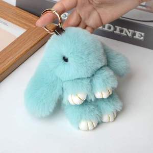 Porte-clés en fourrure de vison douce et mignonne en forme de lapin, pendentif de sac en peluche moelleux pour couples, porte-clés de voiture doux - Product Image 3