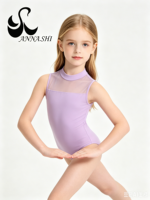 Justaucorps de ballet sans manches en maille lavande clair à col montant pour filles, idéal pour l'entraînement de gymnastique et de danse pour enfants