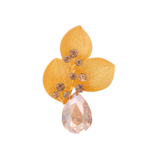 Broche de gota de agua de hoja con incrustaciones de diamantes exagerados, broche de flor de pecho de cristal multicolor de aleación para mujer - Product Image 5