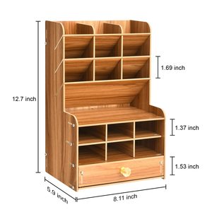 Porte-crayon en bois <span class=keywords><strong>organisateur</strong></span> de <span class=keywords><strong>bureau</strong></span> <span class=keywords><strong>DIY</strong></span> avec 15 compartiments 1 tiroir <span class=keywords><strong>organisateur</strong></span> de rangement de papeterie de <span class=keywords><strong>bureau</strong></span> couleur cerisier - Product Image 2