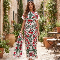 Gaun Kaftan Wanita Baru Grosir Pabrik Satu Ukuran Poliester Bermotif Bernapas Lengan Kimono Jubah Afrika Wanita Elegan