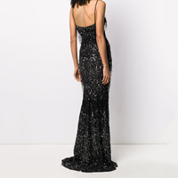 Fabricant de vêtements de mode, robe longue à bretelles spaghetti personnalisée, robe de soirée élégante en sequins noirs pour femmes