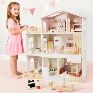 Kit de maison de jeu en bois éducatif moderne pour filles, à faire soi-même, avec poupées et animaux de compagnie, cadeau pour les tout-petits de <span class=keywords><strong>3</strong></span> ans et plus - Product Image 1