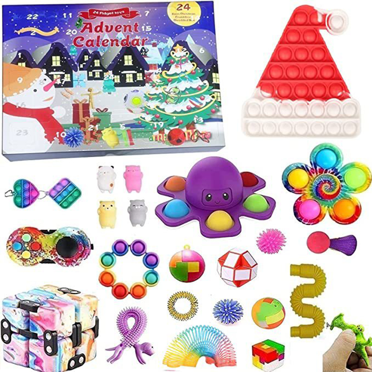 Календарь для Адвента, фиджет, Рождественская шторка, силиконовый антистресс, пузырьки, сенсорные рождественские календари, набор игрушек