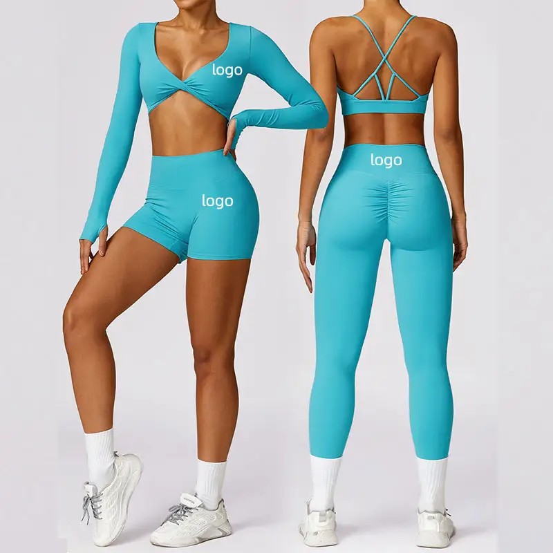 Set di allenamento all'ingrosso per donne ad asciugatura rapida vestiti per il Fitness Yoga a manica lunga Top e pantaloni Set di abiti da palestra Set di abbigliamento sportivo