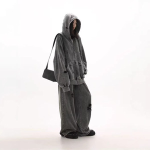 Hot Supplier Hoodies <strong>Men</strong> Distressed Streetwear Y2K Loose Oversized Zip up Hoodie Acid Washed <strong>Clothes</strong> <strong>Men</strong> for Unisex - Product Image 4