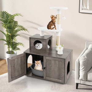 Modern <strong>Cat</strong> Tree Tower with Litter Box Enclosure Wooden Condo <strong>Scratching</strong> <strong>Posts</strong> Durable and Stylish Furniture for Feline Friends - Product Image 4