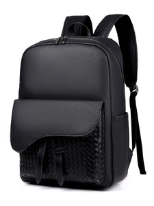 High-Appearance Large Capacity PU Laptop <b>Backpack</b> for <b>Men</b> Handmade Woven Sports Business Style Waterproof Polyester for Commute - Product Image 5