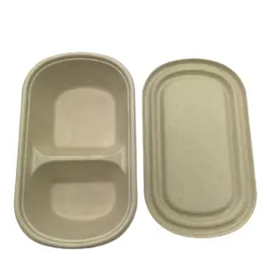 Eco-friendly Biodegradable Compartment Box Sugarcane Food Tray Good Locking Lid Take Out Container With Lids For Restaurant