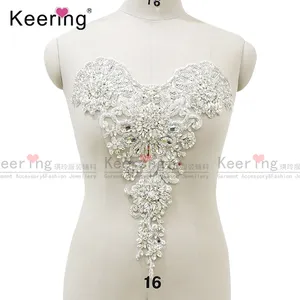 Sequin And Rhinestone Beaded diamond Crochet Applique Apparel Bodice Crystal Patch bridal Wedding Dress WDP-290