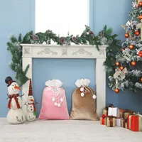 Sacos de veludo natalinos, sacos para presente de natal, decoração, cordão, papai noel com pom