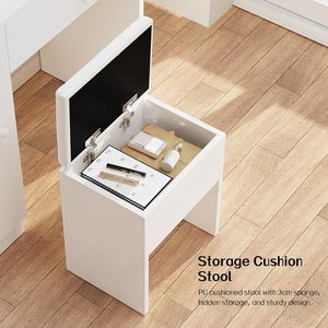 Coiffeuse blanche <span class=keywords><strong>avec</strong></span> <span class=keywords><strong>miroir</strong></span> LED <span class=keywords><strong>et</strong></span> prise <span class=keywords><strong>de</strong></span> courant, ensemble coiffeuse <span class=keywords><strong>avec</strong></span> armoire <span class=keywords><strong>de</strong></span> rangement, tiroirs, modes d'<span class=keywords><strong>éclairage</strong></span> réglables - Product Image 5