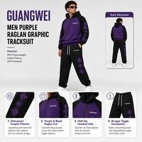 Ensemble de survêtement demi-zippé pour homme, coloris violet et noir, style streetwear décontracté, deux pièces, avec logo personnalisé, fabrication OEM