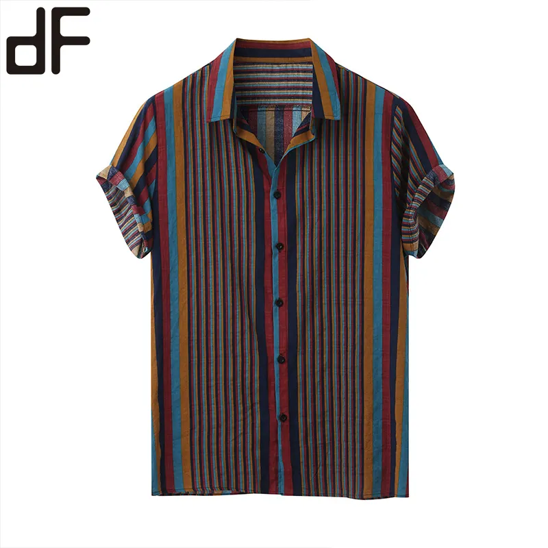 Футболка мужская оверсайз, Хлопковая полосатая рубашка с коротким рукавом, от производителя конопляной одежды, оптовая продажа